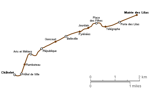 percorso della linea 11 metropolitana di parigi.