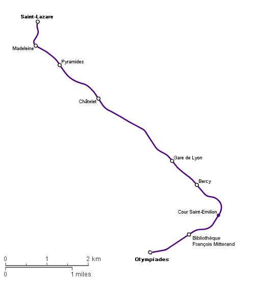 percorso della linea 14 della metropolitana parigina