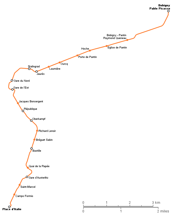 cartina della linea cinque metropolitana di parigi