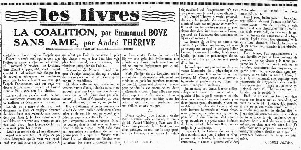 Recensione al romanzo del 1928 Sans âme di André Thérive